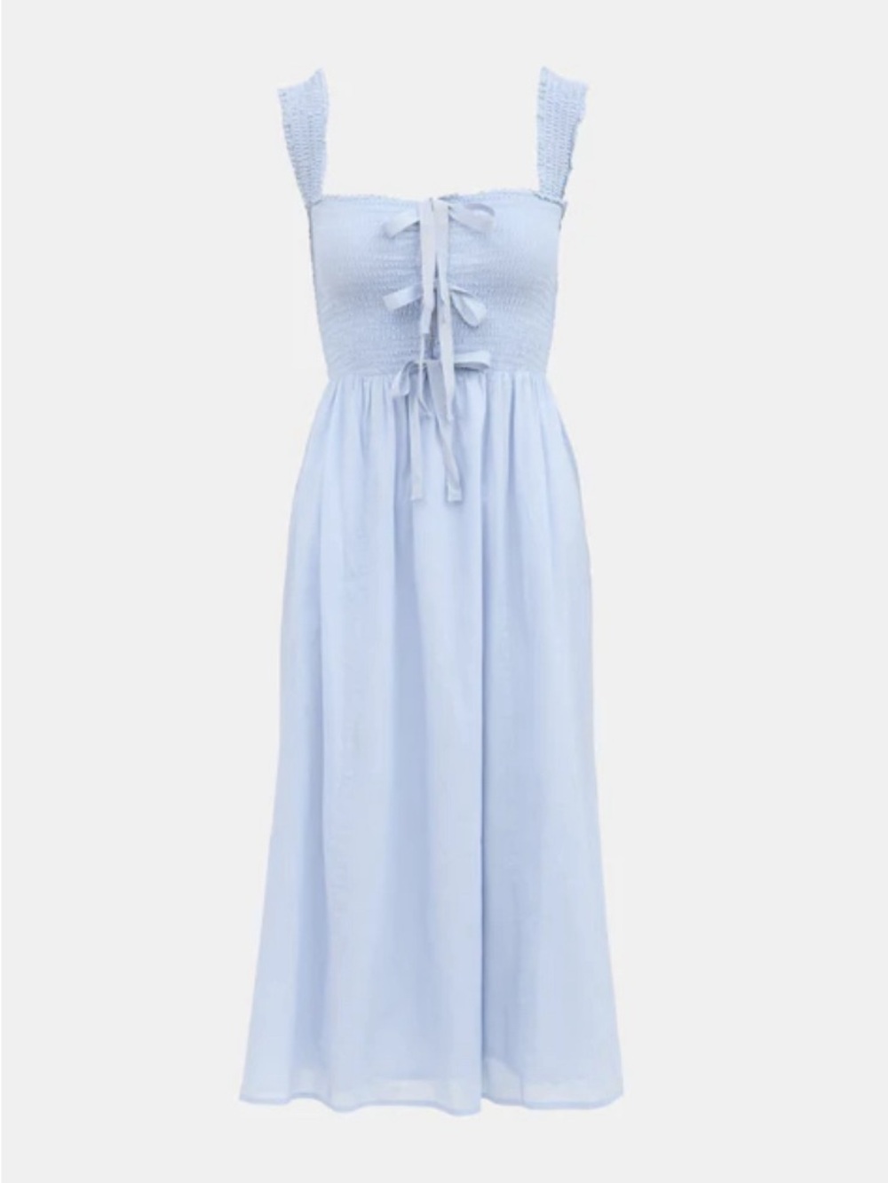 Reformation Darla 100% Organic Cotton Smocked Midi Dress in mineral blue Size: M - Picture 2 of 6